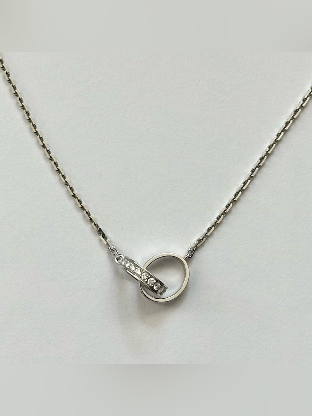 $5950 Cartier Love Pendant Necklace Half Paved Diamond 18K White Gold